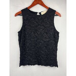 California Style Black Lace Sleeveless Top Large Nylon Made In USA